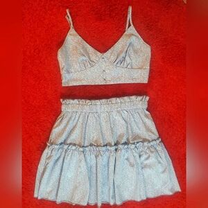 Light Blue Floral Two-Piece Set – Crop Top & Skirt